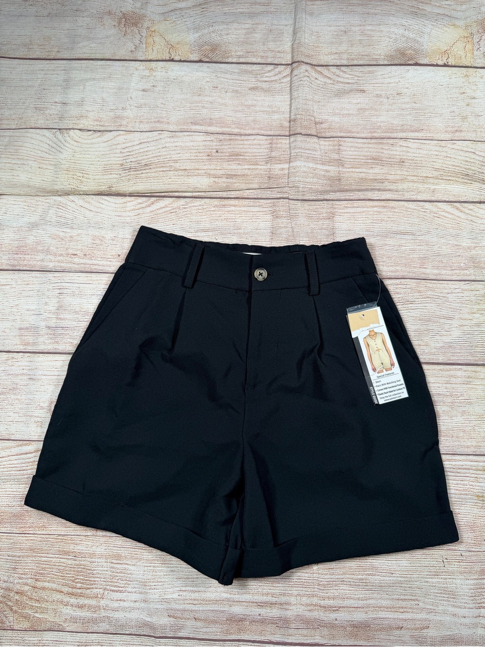 Preppy Old Money Academia Black High-Waist Pleated Dress Shorts